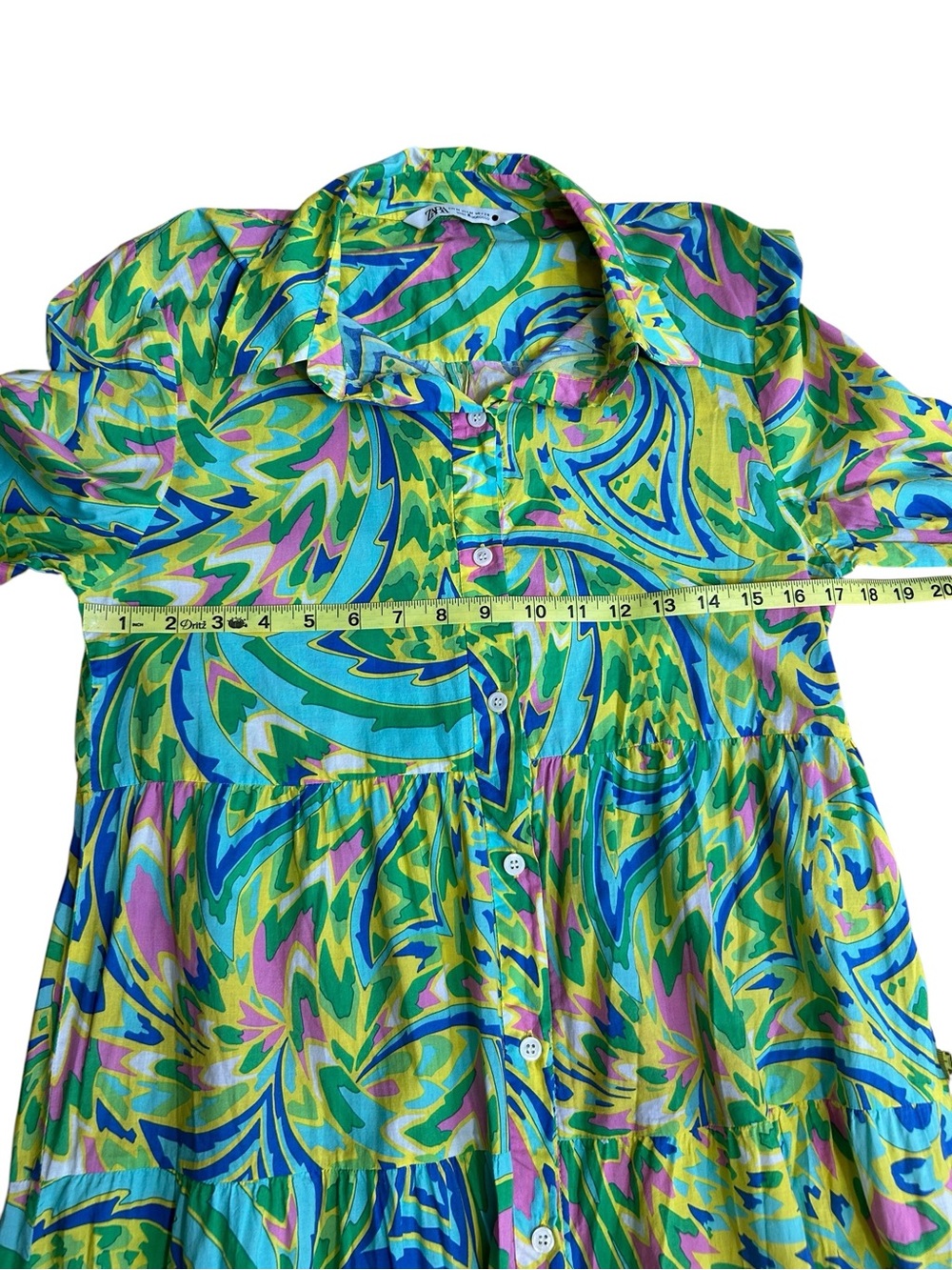 ZARA 100% cotton AOP Colorful Button Up Midi Dress size medium - Picture 8 of 10